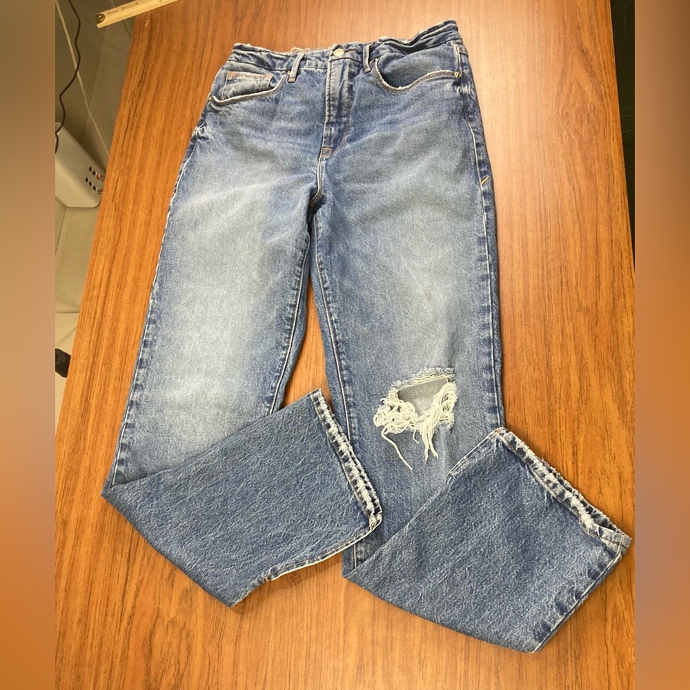 Good American Good 90's Straight 6/28 Distressed Baggy Jeans - Picture 9 of 10